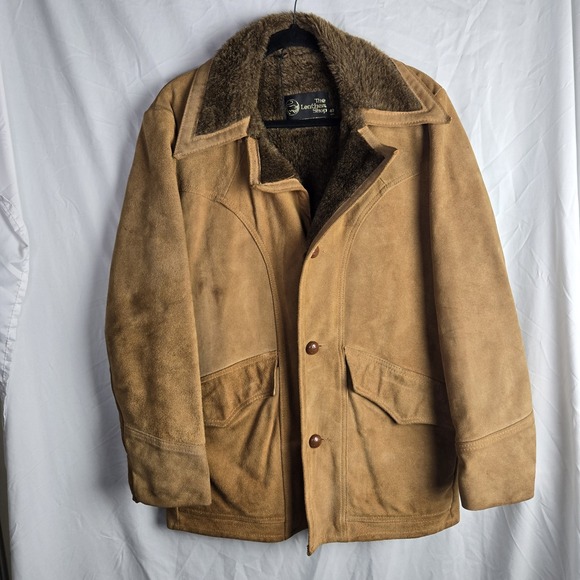 VTG The Leather Shop Chore Jacket Sears Men 40 Cowhide Leather Faux Fur Western